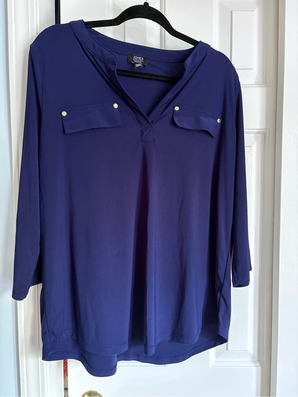 Jones New York Deep Navy Split-Neck Long Sleeve Tunic